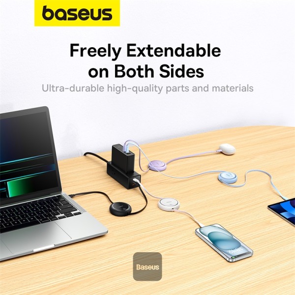 Baseus Free2Draw Mini Retractable Charging Cable Type-C to Type-C 100W 1m Moon White