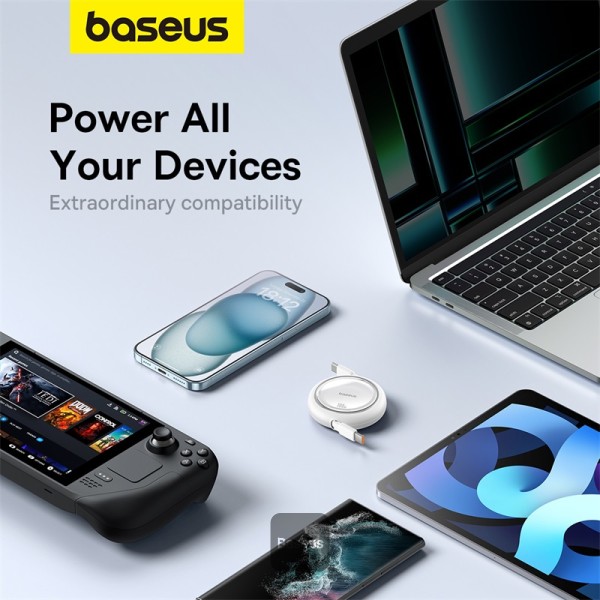 Baseus Free2Draw Mini Retractable Charging Cable Type-C to Type-C 100W 1m Moon White