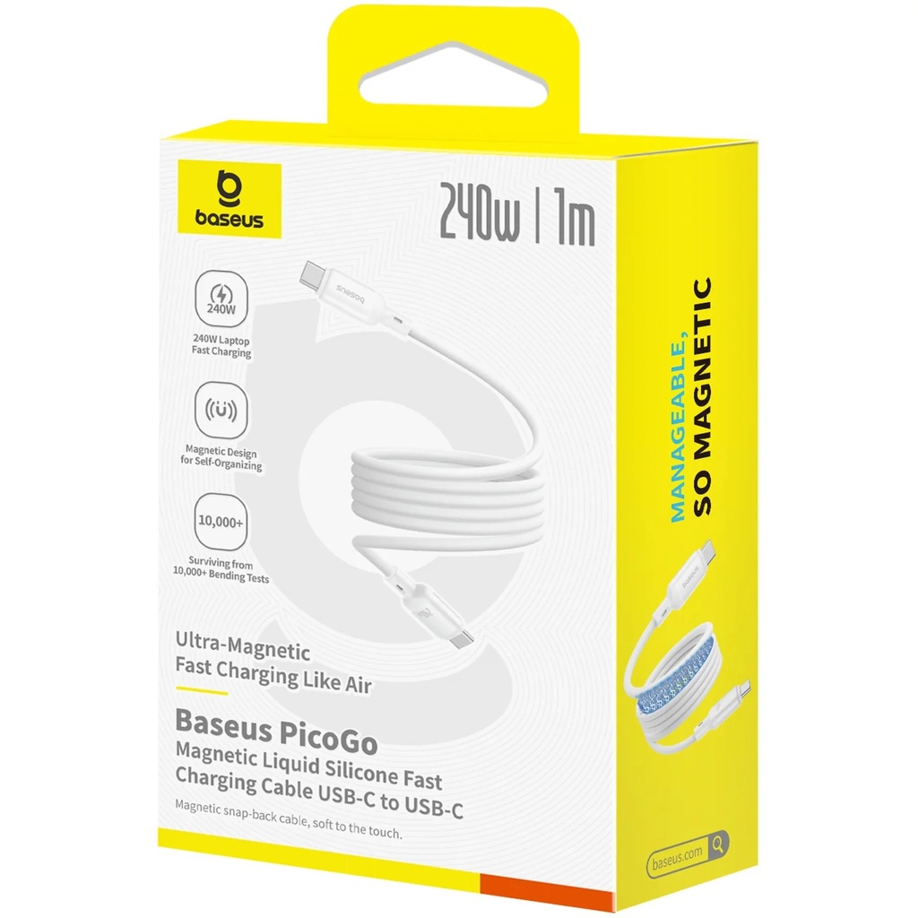 Baseus PicoGo USB-C to USB-C Magnetic Liquid Silicone 240W Fast Charging Cable 1m - Moon White