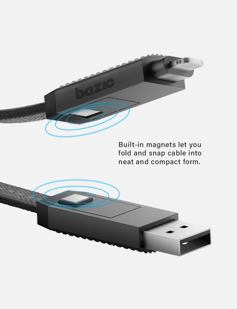 Bazic GoCharge 4 in 1 Input USB A and USB-C to Output USB-C and Lightning Cable 1M - Black