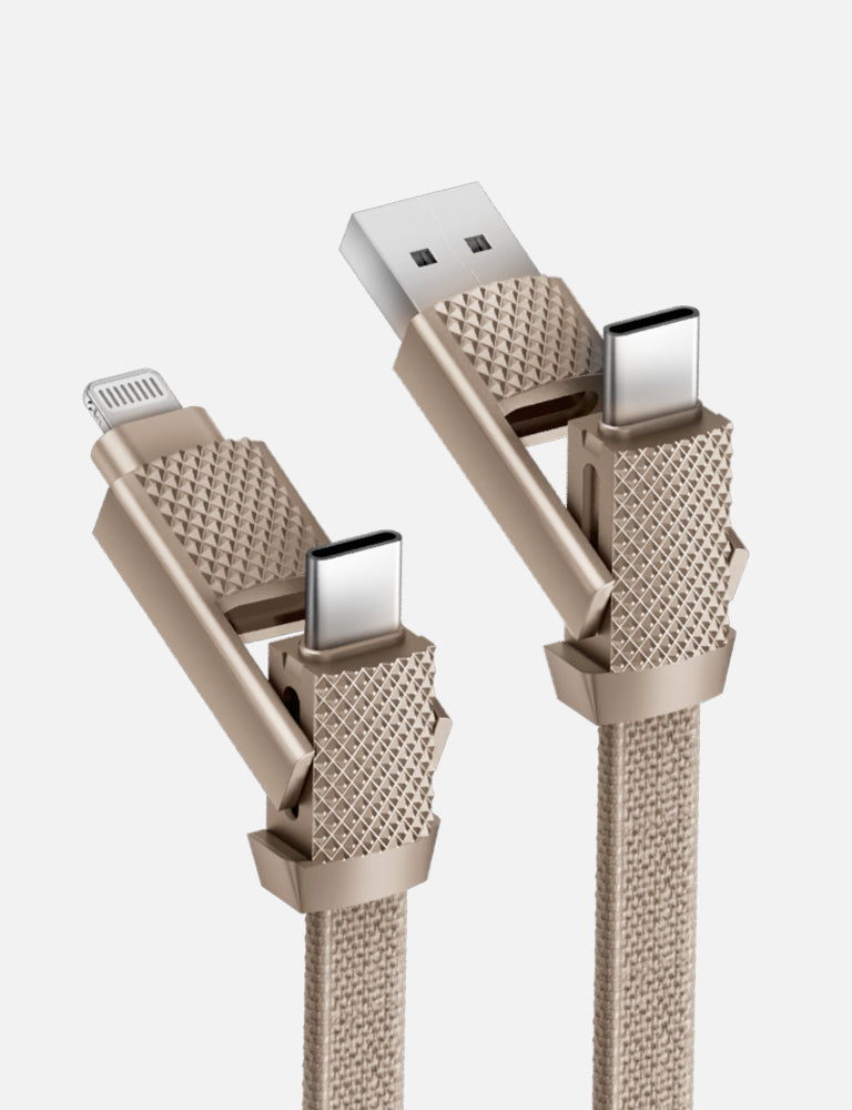 Bazic GoCharge Alucable 4 in 1 Input USB A and USB-C to Output USB-C and Lightning Cable 15cm - Gold