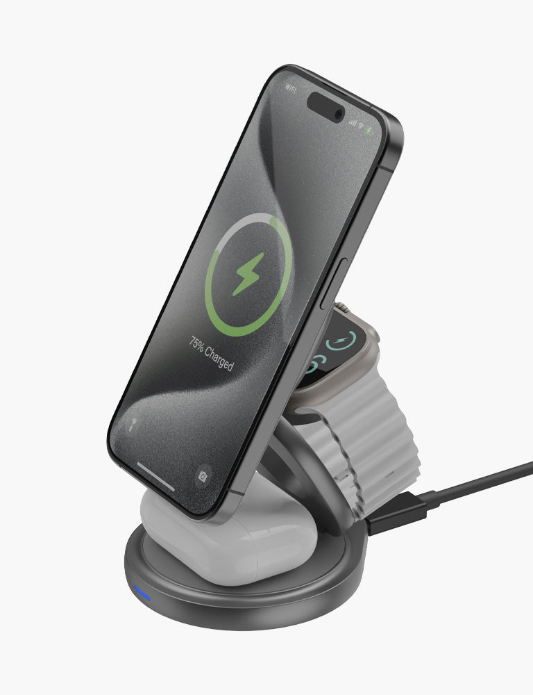 Bazic GoMag Gyre 360 Rotating Base 3 in 1 Wireless Charger - Gunmetal