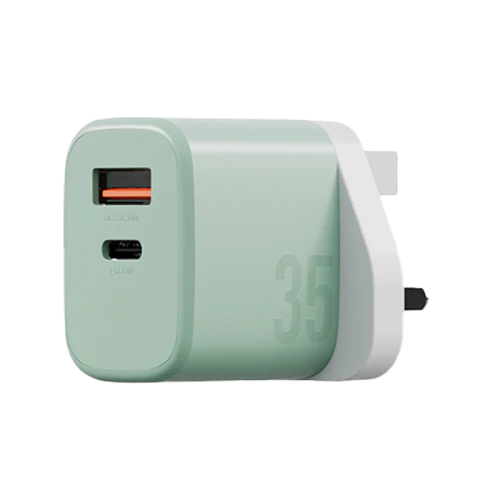 Bazic Velox Kit Bundle 1-Port USB-C & 1-Port USB-A PD 35W Wall Charger with Weave USB-C to USB-C 60W Cable - Green