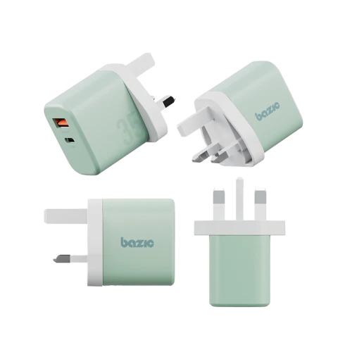 Bazic Velox Kit Bundle 1-Port USB-C & 1-Port USB-A PD 35W Wall Charger with Weave USB-C to USB-C 60W Cable - Green