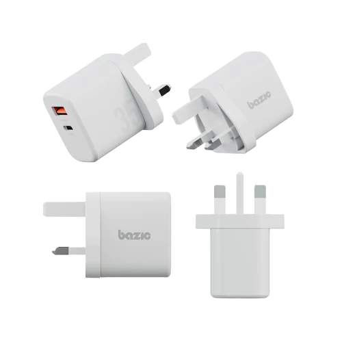 Bazic Velox Kit Bundle 1-Port USB-C & 1-Port USB-A PD 35W Wall Charger with Weave USB-C to USB-C 60W Cable - White
