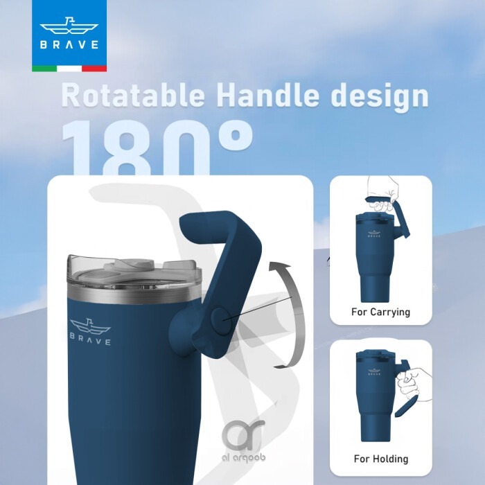 Brave Temp Guard Vacuum Insulated Travel Mug – 180° Rotating Handle, 24H Cold & 12H Hot Retention, Leak-Proof Lids, 1200ml - Navy Blue