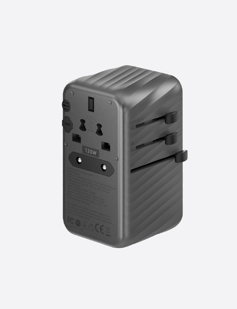 Energea TravelWorld 3-Port USB-C and 1-Port USB-A GaN 120W Travel Adapter - Gunmetal