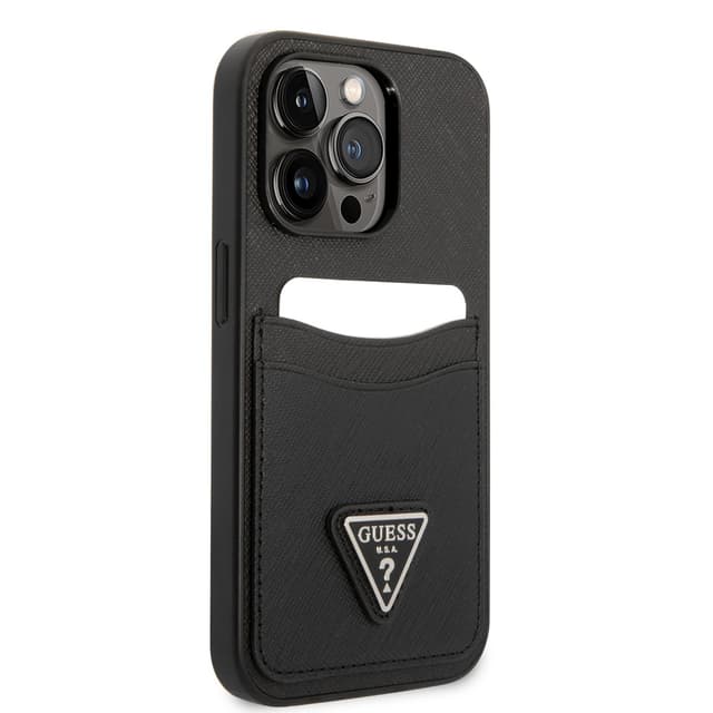 Guess Saffiano Double Card Hard Case for iPhone 14 Pro (6.1") - Black