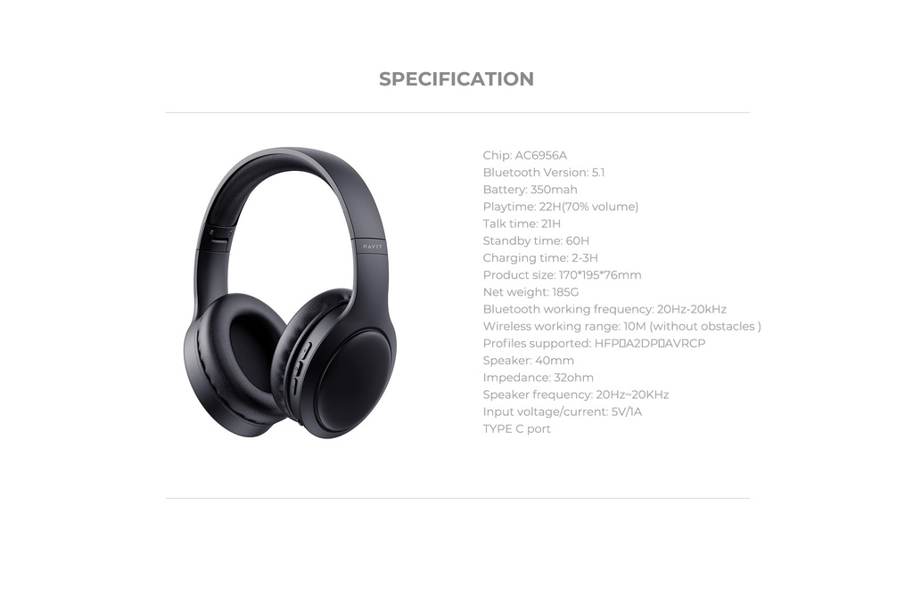 Havit-H633BT Audio series-Bluetooth headphone - Black