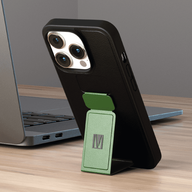 Levelo Morphix Gripstand iPhone 14 Pro Max PU Leather Case - Pacific Green