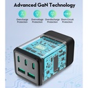 RP-PC1062  75W Power Strip 5-Port with AC outlets UK plug + Travel charger adapter Offline Black