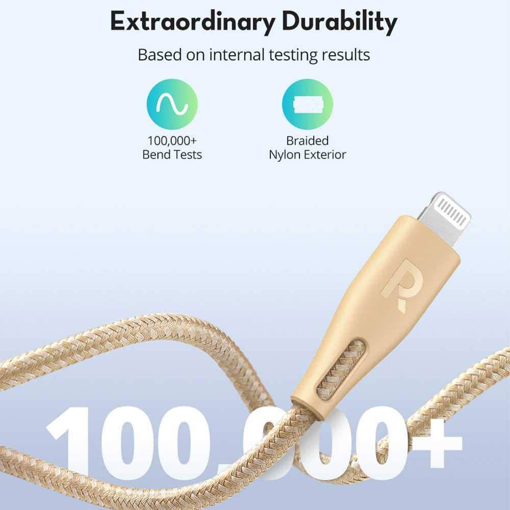 Ravpower Nylon Braided Type-C to Lightning Cable 0.3M - Gold