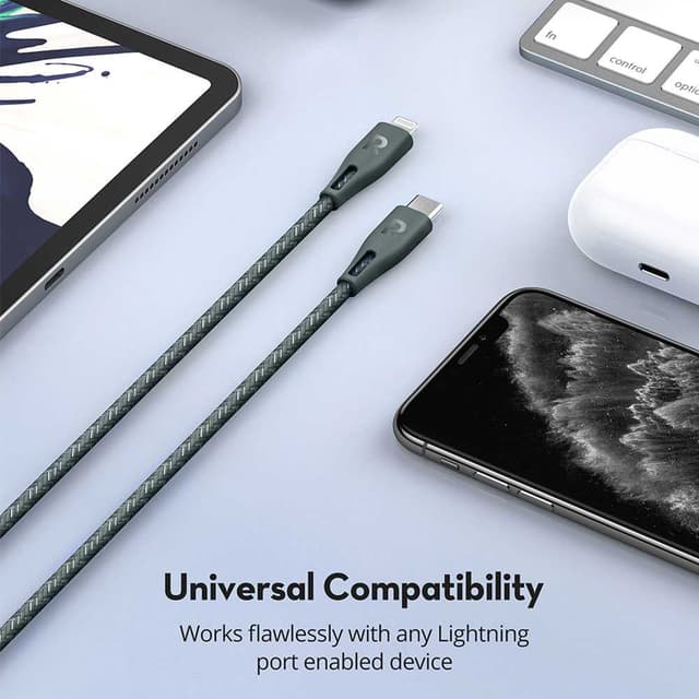 Ravpower Nylon Braided Type-C to Lightning Cable 0.3M - Green