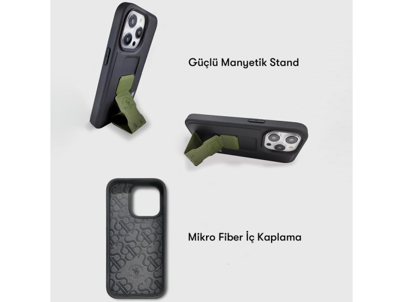 Santa Barbara Polo Parker Magnetic Bracket Genuine Santa Barbara Leather Case  iPhone14 Pro-Blue