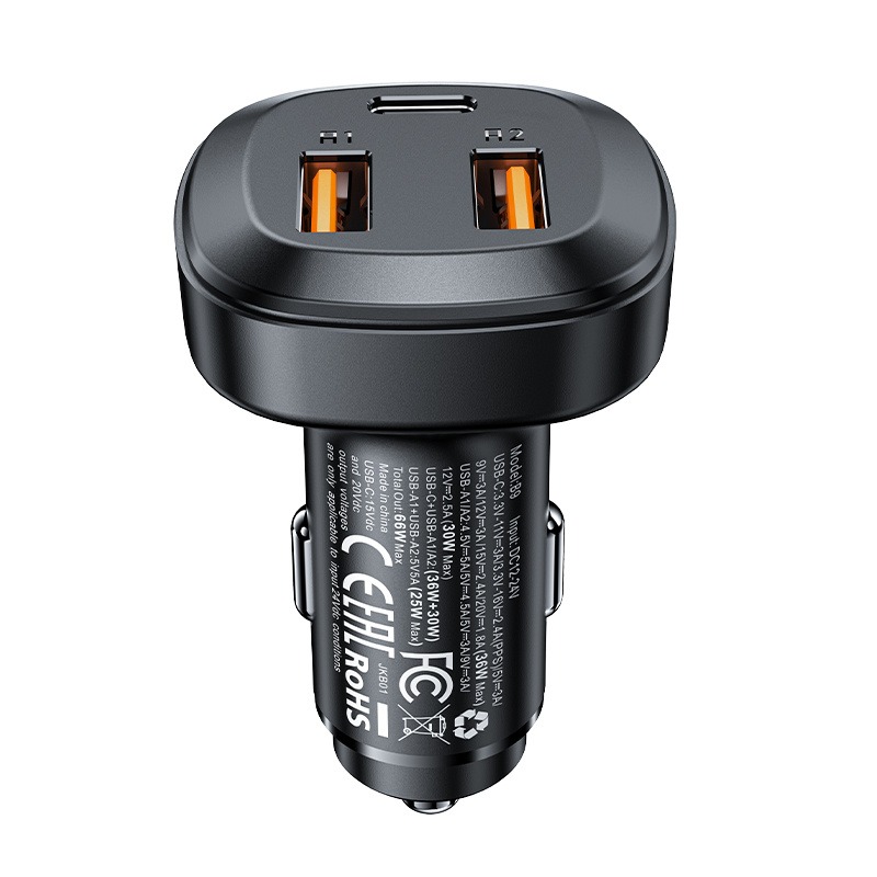 B9 66W(2USB-A+USB-C) three port metal car charger