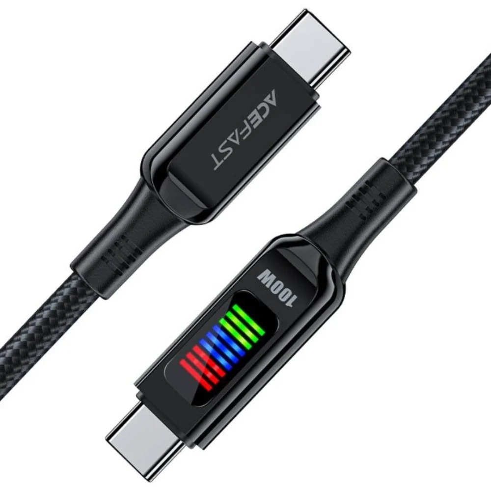 AcwFast C7-03 USB-C to USB-C zinc alloy charging data cable with display,black