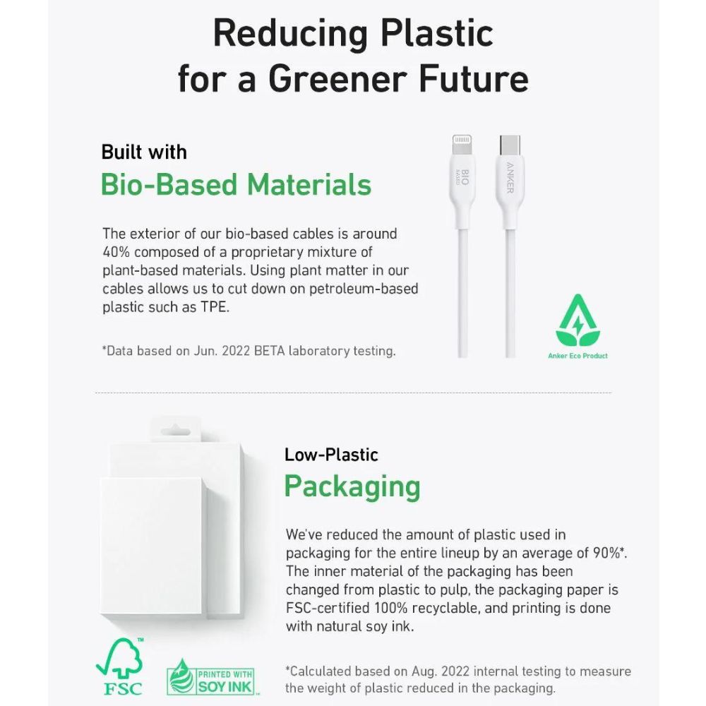 Anker 542 USB-C to Lightning 194644103552(Bio-Based) (0.9m/3ft) -White