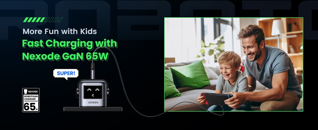 UGREEN Nexode 65W 3-Port GaN Fast Charger Pnk Ble UK35857