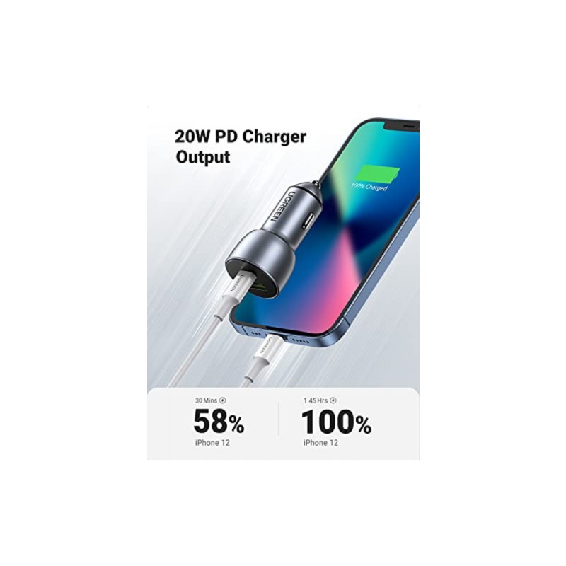 UGREEN USB C Car Charger, 52.5W Type C Car Charger PD 30W&QC 18W, Fast Car Charger Adapter