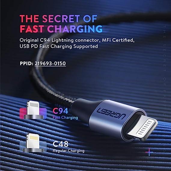 UGREEN USB-C to Lightning M/M Cable Aluminum Shell Braided 1m (Black)US304