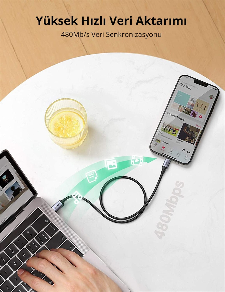 UGREEN USB-C to Lightning M/M Cable Aluminum Shell Braided 2m (Black)US304