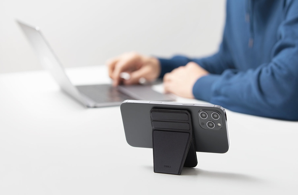 Uniq Lyft Magnetic Snap-on Stand and Card Holder for iPhone - Ink Black 