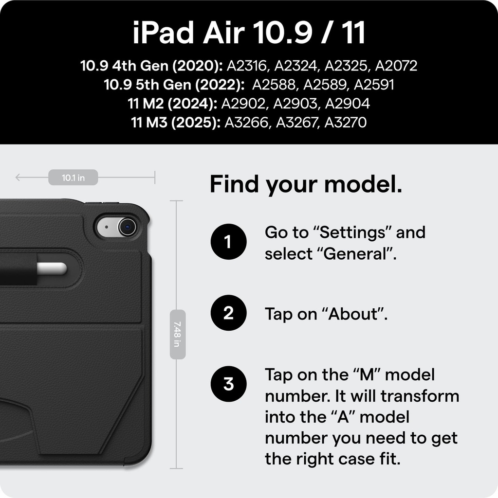 Zugu iPad Air 11"/10.9" (2020-2025) Alpha Case - Black