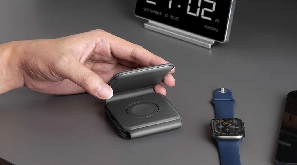 bazic gomag trio 3 in 1 foldable magnetic wireless charger grey