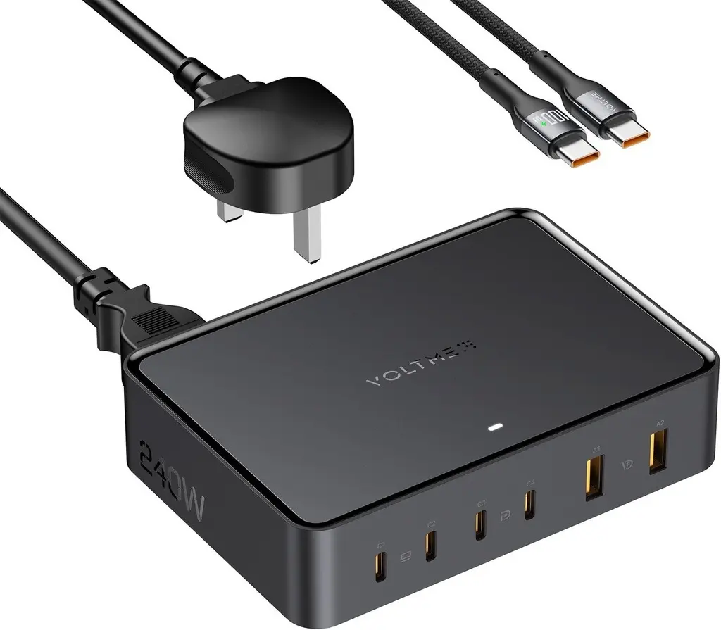 محطة شحن مكتبية VOLTME Revo 240W GaN بـ 6 منافذ - أسود