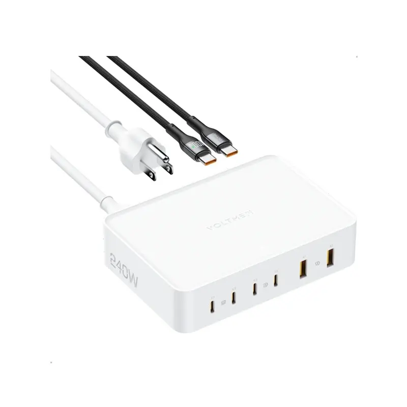 محطة شحن مكتبية VOLTME Revo 240W GaN بـ 6 منافذ - أبيض