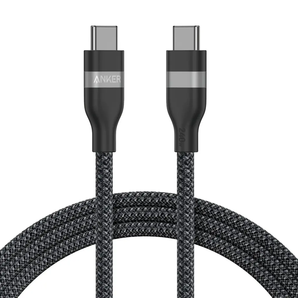 كيبل Anker من USB-C إلى USB-C بقوة 240W (1.8 متر مضفّر معاد تدويره) أسود