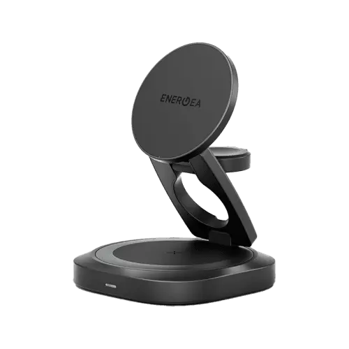 Energea AluMag Gyro 3 in 1 Foldable 25W Wireless Charger With 360 Rotating Base - Gunmetal