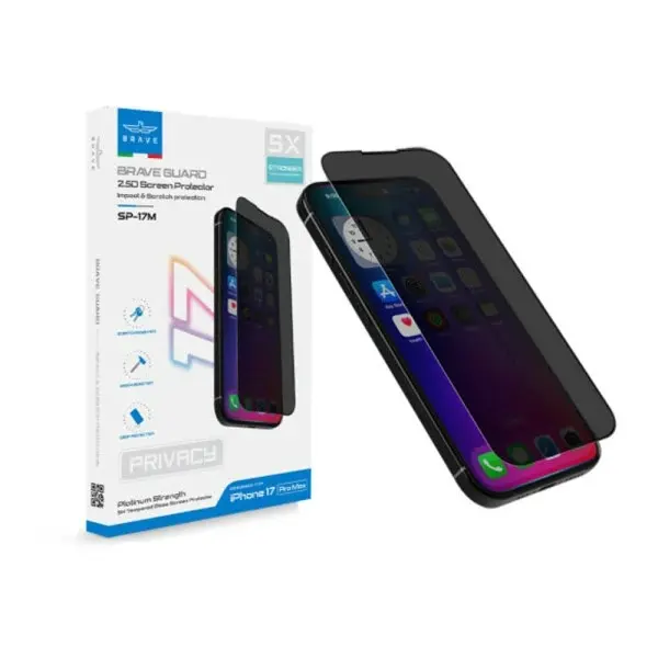 حماية شاشة خصوصية Brave Guard لـ iPhone 17 Pro Max ضد الصدمات والخدوش