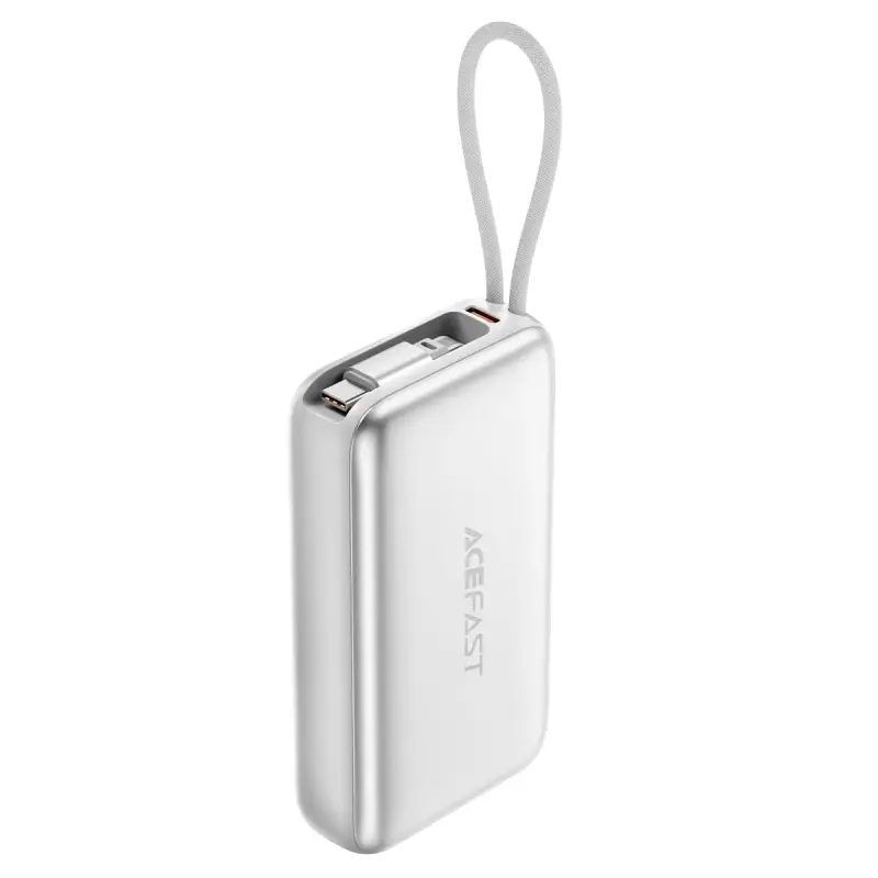 باور بانك ACEFAST شحن سريع PD35W مع كيبل ينسحب 10000mAh فضي (شهادة CCC)