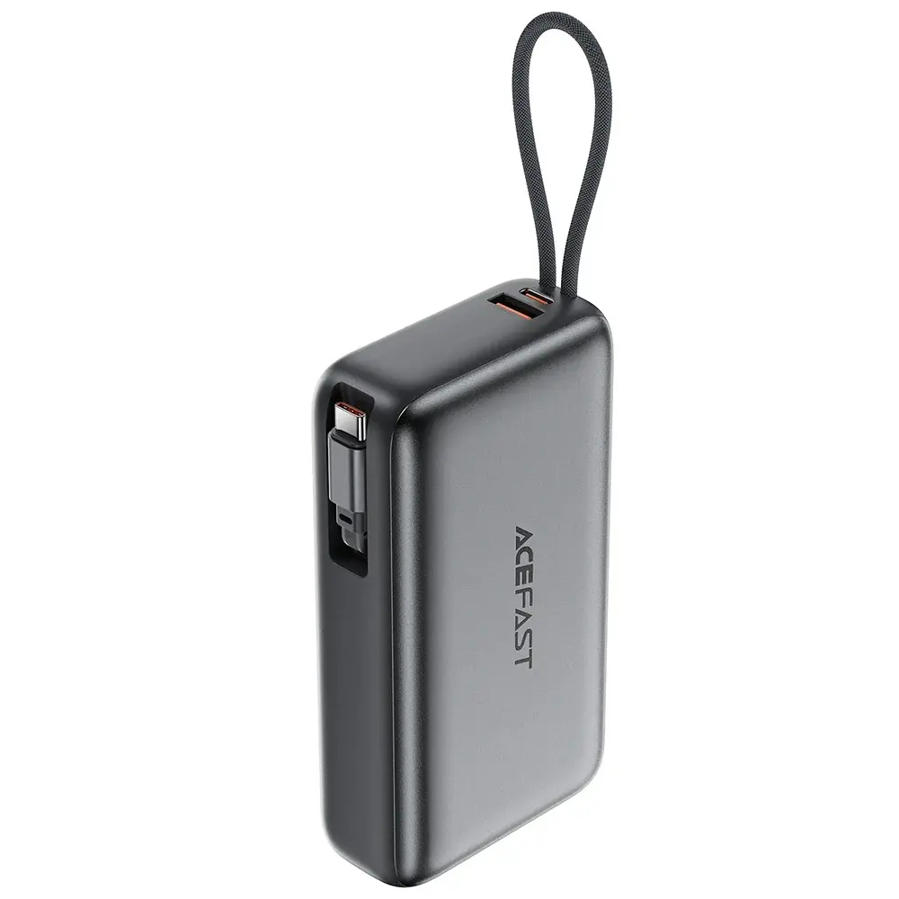 AceFast PD45W fast charging power bank with telescopic cable, 20000mAh, metal gray CCC certificated