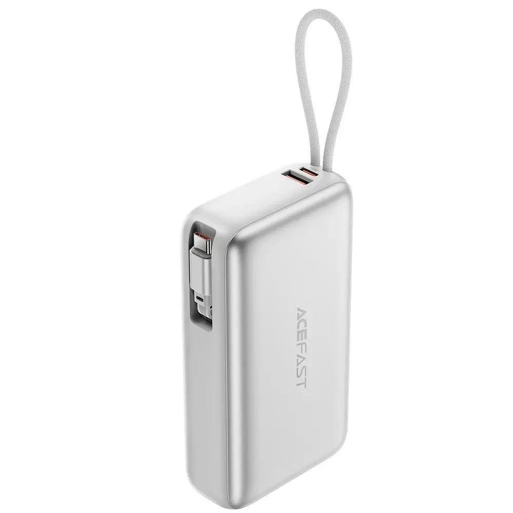 باور بانك ACEFAST شحن سريع PD45W مع كيبل ينسحب 20000mAh فضي (شهادة CCC)