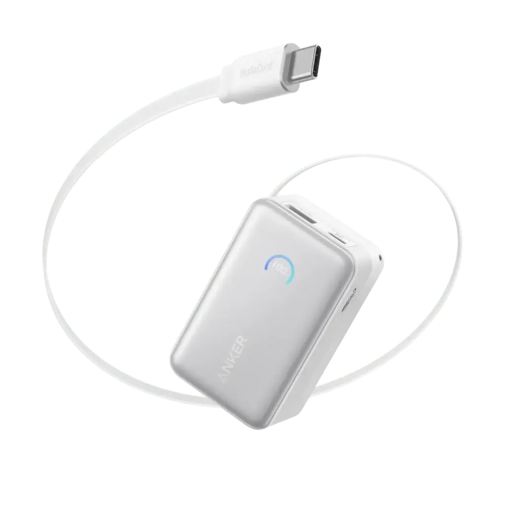 Anker Nano Power Bank (10K, 45W, Built-In Retractable USB-C Cable)- White