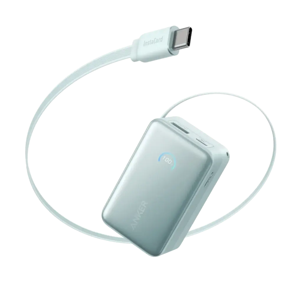 باور بانك Anker Nano بسعة 10000mAh بقوة 45W مع كيبل USB-C مدمج ينسحب أخضر