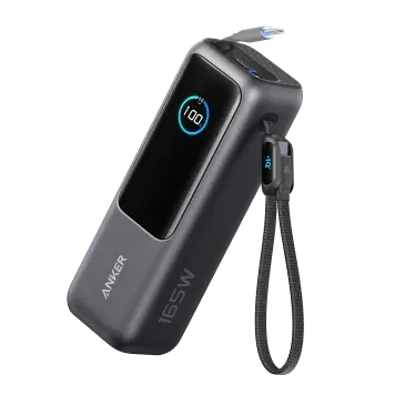 باور بانك Anker بسعة 25000mAh بقوة 165W مع كيبل USB-C مدمج ينسحب أسود