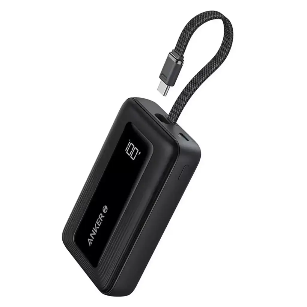 Anker Power Bank (10K, 30W, Built-In USB-C Cable)- Black 