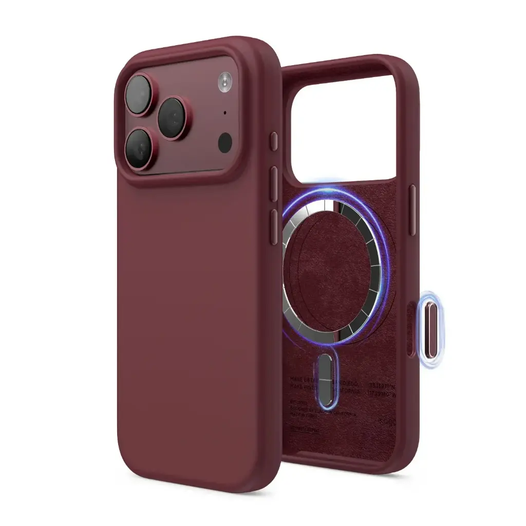 Elago iPhone 18 Pro/17 Pro Magnetic Silicone Case (Camera Control Key Included) (Burgundy)