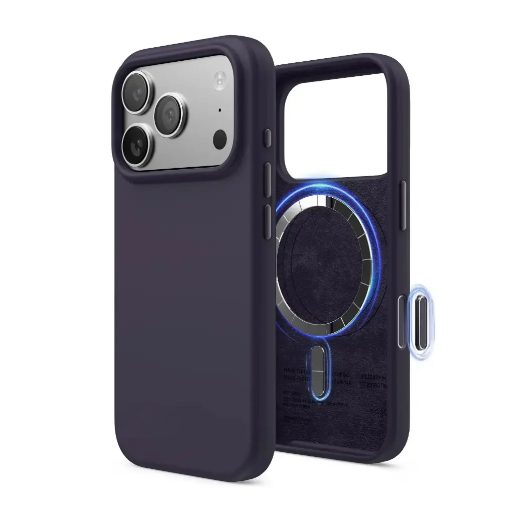 Elago iPhone 18 Pro/17 Pro Magnetic Silicone Case (Camera Control Key Included) (Deep Purple)