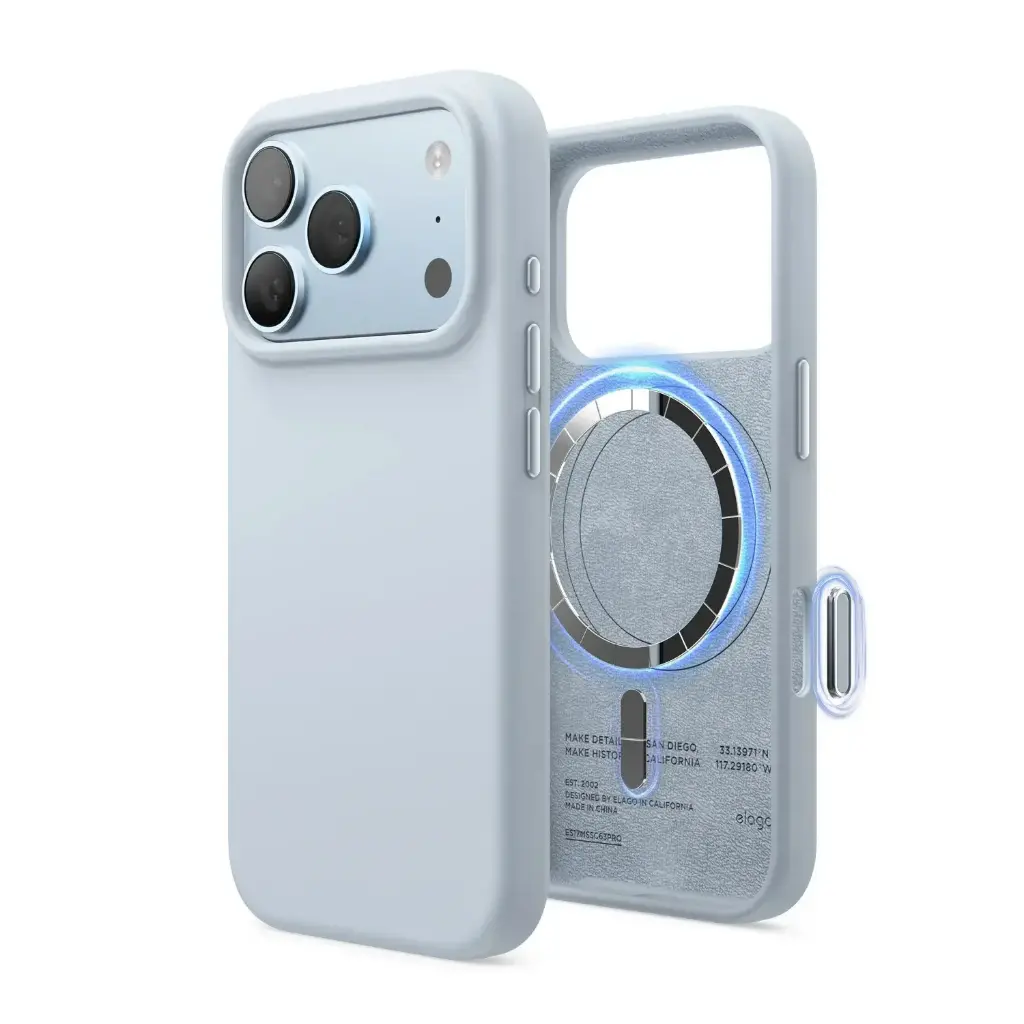 Elago iPhone 18 Pro/17 Pro Magnetic Silicone Case (Camera Control Key Included) (Light Blue)
