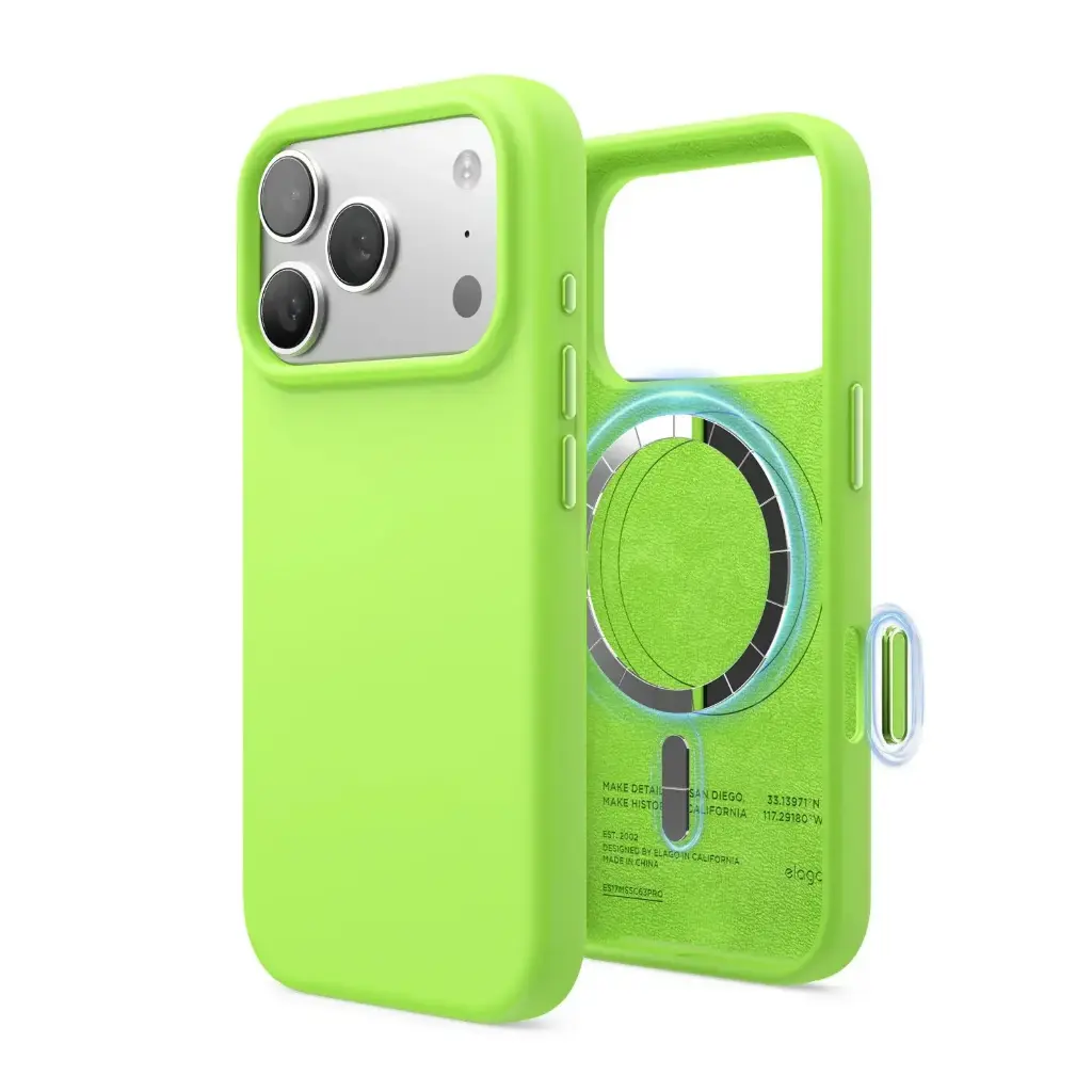Elago iPhone 18 Pro/17 Pro Magnetic Silicone Case (Camera Control Key Included) (Lime Green)