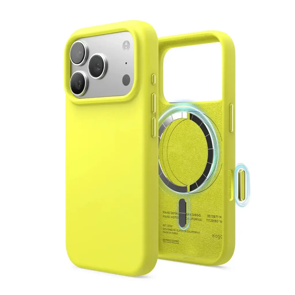 Elago iPhone 18 Pro/17 Pro Magnetic Silicone Case (Camera Control Key Included) (Neon Yellow)