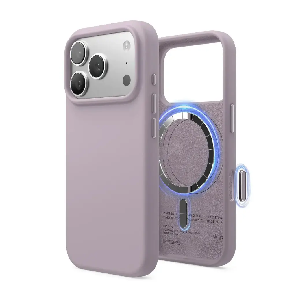 Elago iPhone 18 Pro/17 Pro Magnetic Silicone Case (Camera Control Key Included) (Soft Purple)