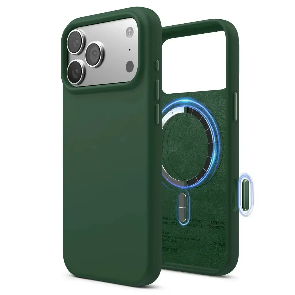 Elago iPhone 18 Pro Max/17 Pro Max Magnetic Silicone Case (Camera Control Key Included) (Alpine Green)