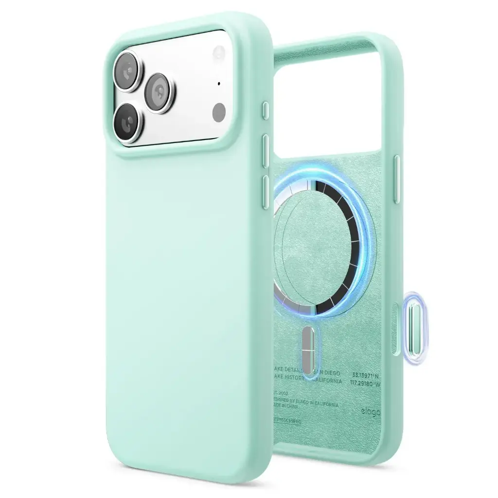 Elago iPhone 18 Pro Max/17 Pro Max Magnetic Silicone Case (Camera Control Key Included) (Aqua Sky)