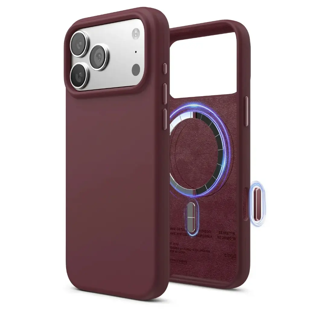 Elago iPhone 18 Pro Max/17 Pro Max Magnetic Silicone Case (Camera Control Key Included) (Burgundy)
