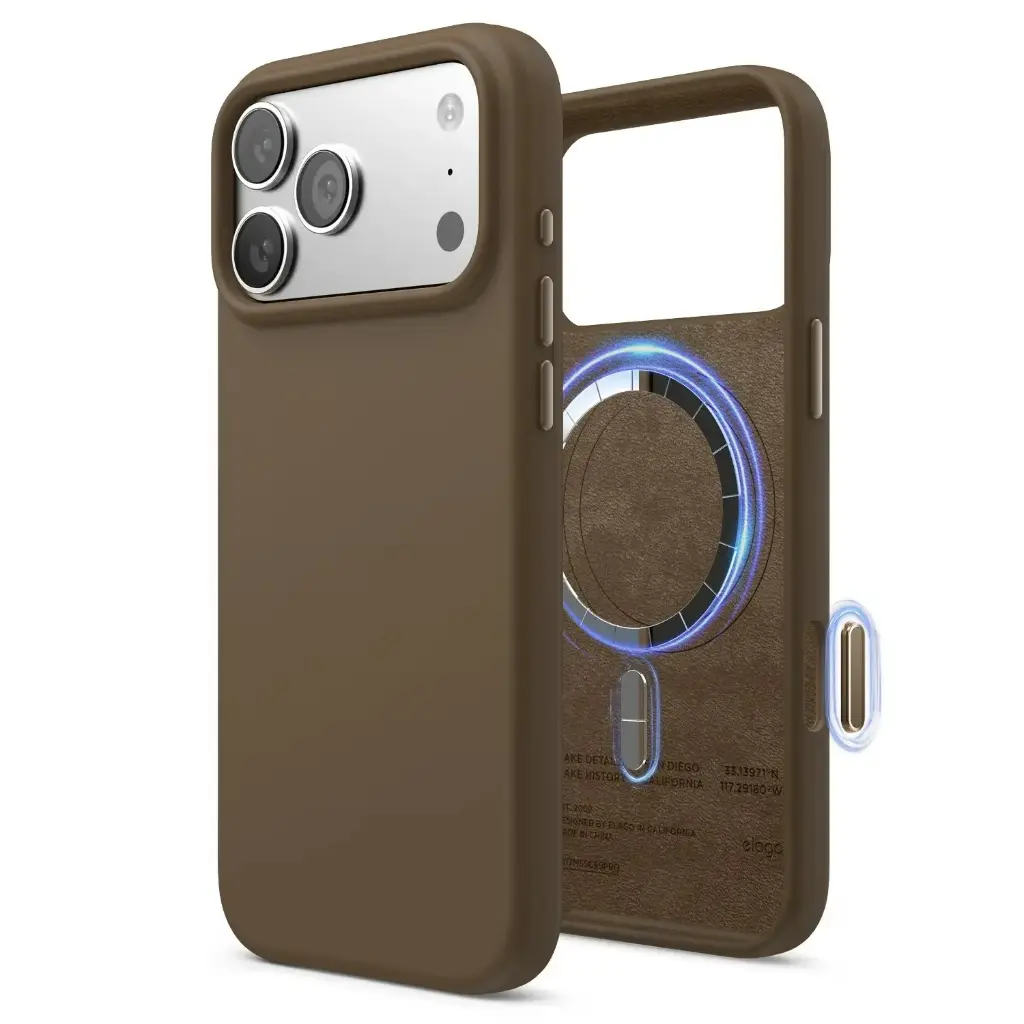 Elago iPhone 18 Pro Max/17 Pro Max Magnetic Silicone Case (Camera Control Key Included) (Brown)